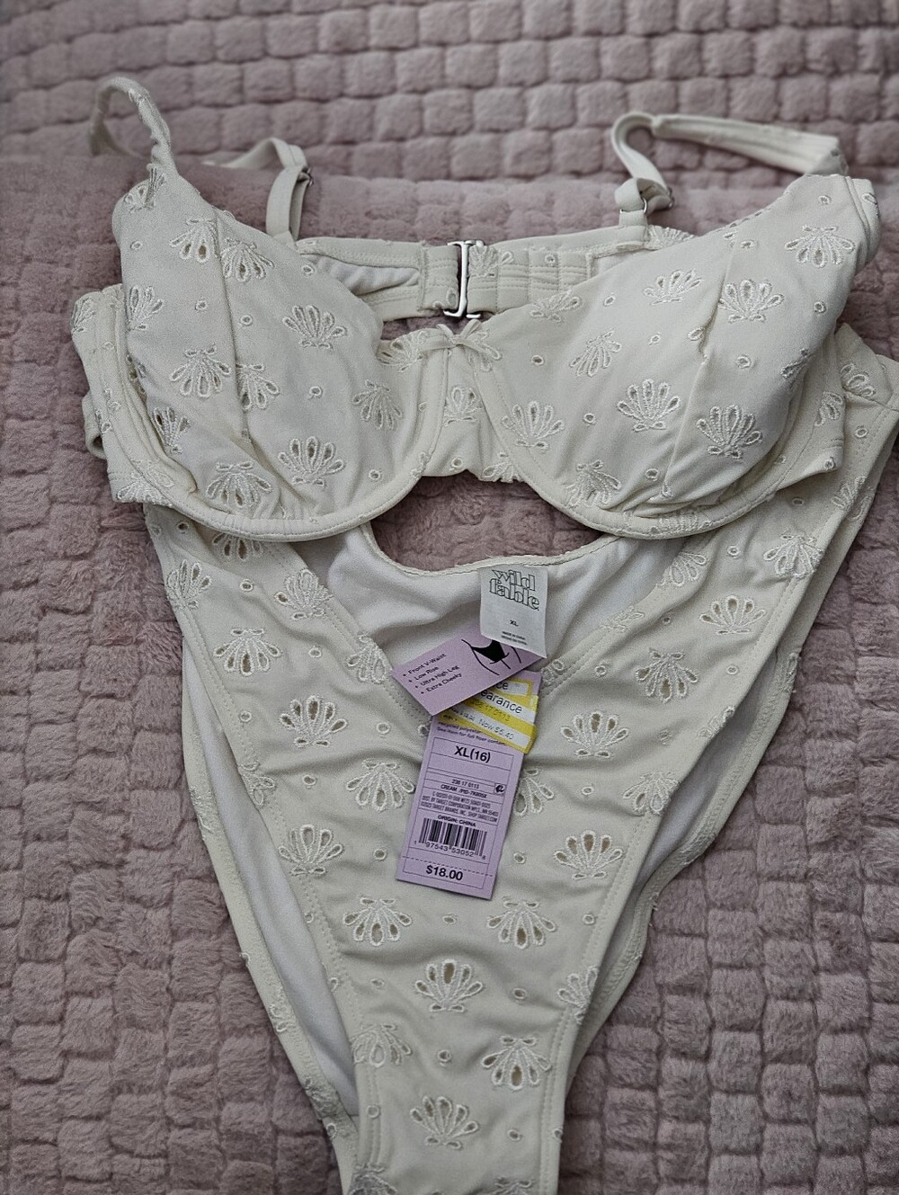 wild fable Cream Embroidered Underwire Bikini Set. Top size: DDD Bottom Size XL